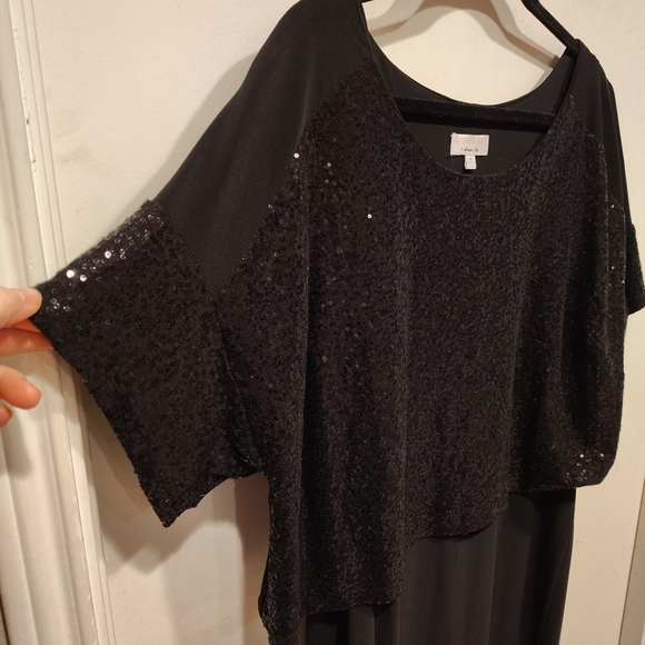 Signature By Robbie Bee Black Stretch Knit Sequin Top 1X Dress Event Evening - Picture 3 of 7
